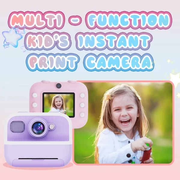 Instant Print Camera 2.4inch HD 1080P Kids Camera Dual Lens Video Recording Digital Camera Birthday Gift for Boys and Girls